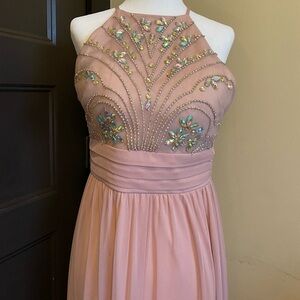 Dusty Rose Jeweled Prom Dress
